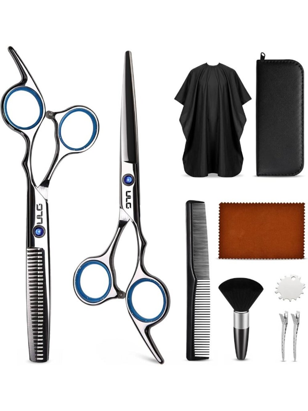 10-Piece Hair Cutting Scissors & Thinning Shears Kit with Cape for Home Use